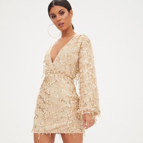 pretty little thing gold dress